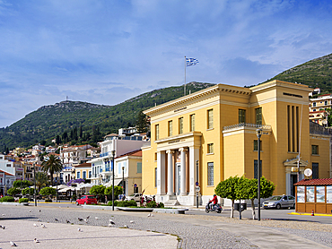 National Bank at the waterfront, Samos Town, Samos Island, North Aegean, Greek Islands, Greece, Europe