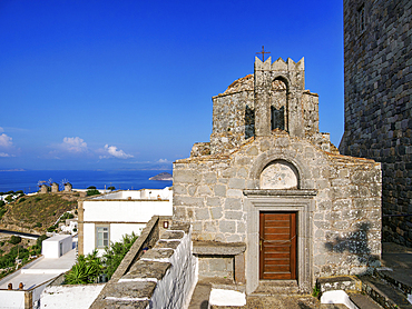 Church at the entrance to the Monastery of Saint-John the Theologian, Patmos Chora, UNESCO World Heritage Site, Patmos Island, Dodecanese, Greek Islands, Greece, Europe