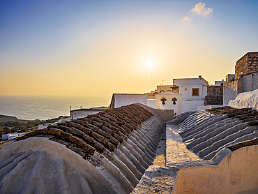 Patmos Chora at sunset, Patmos Island, Dodecanese, Greek Islands, Greece, Europe