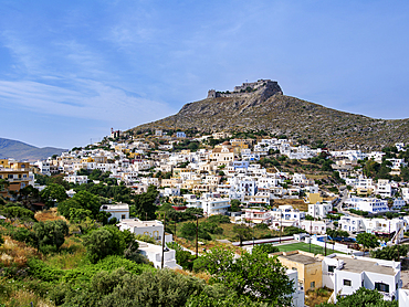 Platanos and Medieval Castle of Pandeli, Agia Marina, Leros Island, Dodecanese, Greek Islands, Greece, Europe