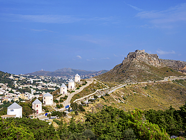 Medieval Castle and Windmills of Pandeli, Leros Island, Dodecanese, Greek Islands, Greece, Europe