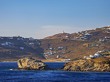 View towards the Armenistis Lighthouse, Mykonos Island, Cyclades, Greek Islands, Greece, Europe