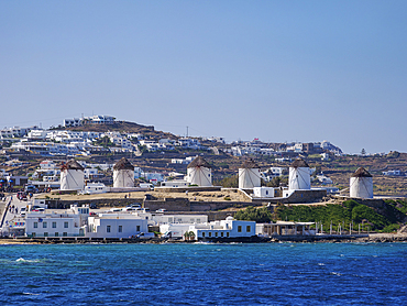 Chora Windmills, Mykonos Town, Mykonos Island, Cyclades, Greek Islands, Greece, Europe