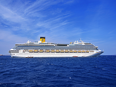 Cruise Ship off the coast of Mykonos Island, Cyclades, Greek Islands, Greece, Europe