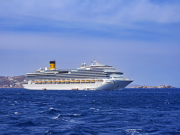 Cruise Ship off the coast of Mykonos Island, Cyclades, Greek Islands, Greece, Europe