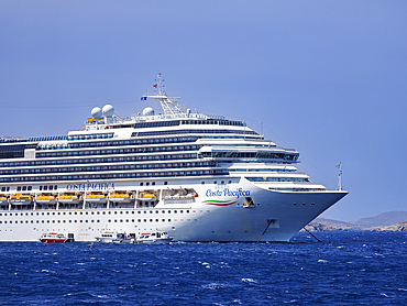 Cruise Ship off the coast of Mykonos Island, Cyclades, Greek Islands, Greece, Europe