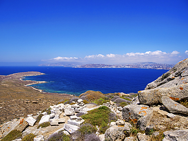 View from Mount Kynthos, Delos Archaeological Site, UNESCO World Heritage Site, Delos Island, Cyclades, Greek Islands, Greece, Europe