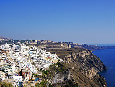 Cityscape of Fira at the edge of the caldera, Santorini (Thira) Island, Cyclades, Greek Islands, Greece, Europe