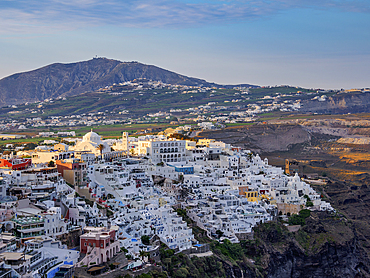 Cityscape of Fira at sunrise, Santorini (Thira) Island, Cyclades, Greek Islands, Greece, Europe