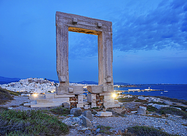 Temple of Apollo at dusk, Chora, Naxos City, Naxos Island, Cyclades, Greek Islands, Greece, Europe