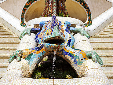 Mosaic Salamander, Park Guell, UNESCO World Heritage Site, Barcelona, Catalonia, Spain, Europe