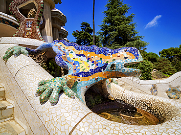 Mosaic Salamander, Park Guell, UNESCO World Heritage Site, Barcelona, Catalonia, Spain, Europe