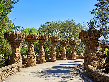 Path at Park Guell, Barcelona, Catalonia, Spain