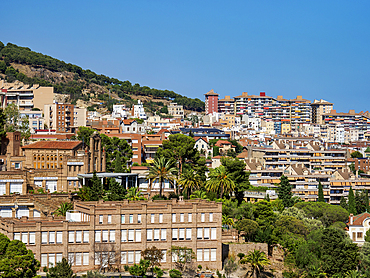 Cityscape seen from Park Guell, Barcelona, Catalonia, Spain, Europe