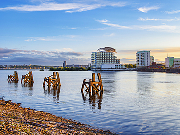 Carfiff Bay at sunset, Cardiff, Wales, United Kingdom, Europe