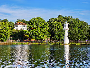 The Scott Memorial Lighthouse at Roath Park Lake, Cardiff, Wales, United Kingdom, Europe