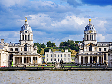 View over River Thames towards The Old Royal Naval College and Greenwich Park,UNESCO World Heritage Site, Greenwich, London, England, United Kingdom, Europe