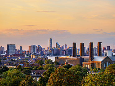 Greenwich Power Station at sunset, Greenwich, London, England, United Kingdom