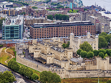 Tower of London, UNESCO World Heritage Site, elevated view, London, England, United Kingdom, Europe