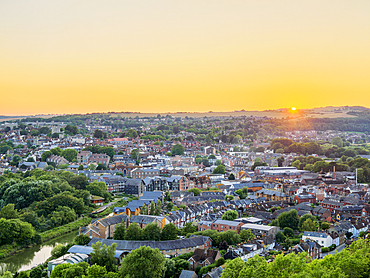 Townscape at sunset, Lewes, East Sussex, England, United Kingdom, Europe