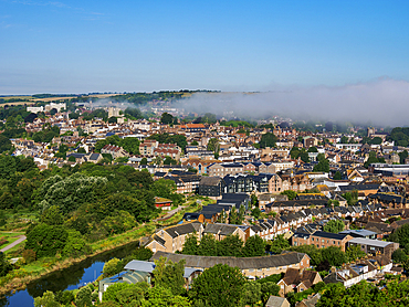 Townscape on a foggy morning, Lewes, East Sussex, England, United Kingdom, Europe