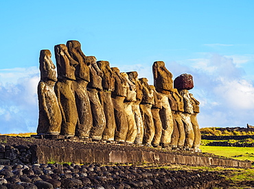 Moais in Ahu Tongariki, Rapa Nui National Park, UNESCO World Heritage Site, Easter Island, Chile, South America