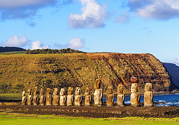 Moais in Ahu Tongariki, Rapa Nui National Park, UNESCO World Heritage Site, Easter Island, Chile, South America