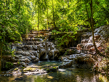 Waterfall at the Palenque Archaeological Site, Palenque, Chiapas State, Mexico
