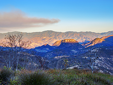 Landscape seen from Hierve el Agua at sunset, San Lorenzo Albarradas, Oaxaca State, Mexico