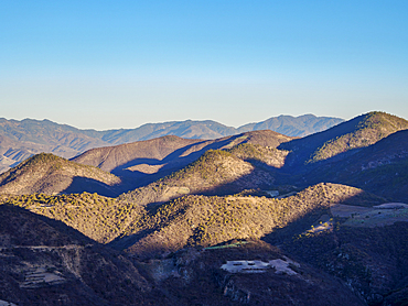 Landscape seen from Hierve el Agua at sunset, San Lorenzo Albarradas, Oaxaca State, Mexico