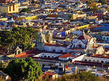 Cityscape seen from Cerro del Fortin at sunset, Oaxaca de Juarez, Oaxaca State, Mexico
