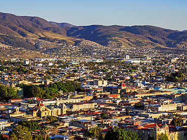 Cityscape seen from Cerro del Fortin at sunset, Oaxaca de Juarez, Oaxaca State, Mexico