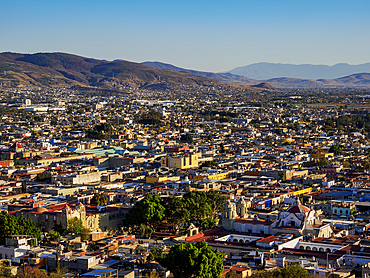 Cityscape seen from Cerro del Fortin at sunset, Oaxaca de Juarez, Oaxaca State, Mexico