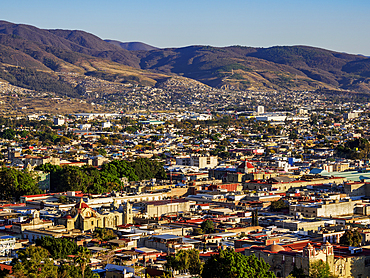 Cityscape seen from Cerro del Fortin at sunset, Oaxaca de Juarez, Oaxaca State, Mexico