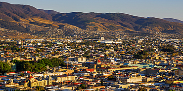 Cityscape seen from Cerro del Fortin at sunset, Oaxaca de Juarez, Oaxaca State, Mexico