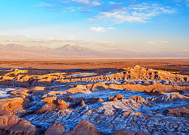 Valle de la Luna (Valley of the Moon) at sunset, near San Pedro de Atacama, elevated view, Atacama Desert, Antofagasta Region, Chile, South America