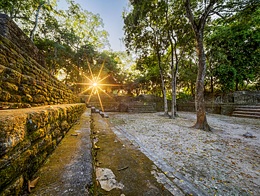 Plaza A at sunset, Cahal Pech Archaeological Reserve, San Ignacio, Cayo District, Belize