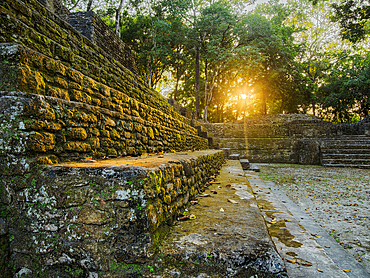 Plaza A at sunset, Cahal Pech Archaeological Reserve, San Ignacio, Cayo District, Belize