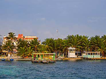 Waterfront of Caye Caulker at sunrise, Belize District, Belize