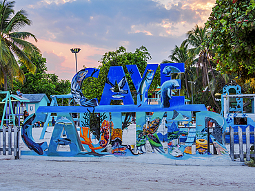 Caye Caulker Letters at dusk, Caye Caulker, Belize District, Belize