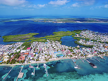 San Pedro Town, Ambergris Caye, aerial view, Belize District, Belize