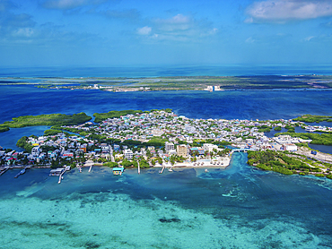 San Pedro Town, Ambergris Caye, aerial view, Belize District, Belize