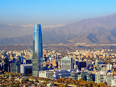 Providencia with Gran Torre Santiago seen from the Metropolitan Park, Santiago, Chile, South America