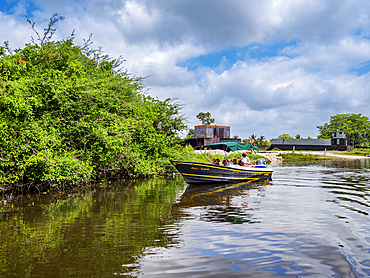Motorboat at the New River, Orange Walk District, Belize