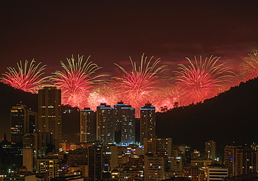 New Years Fireworks over Rio de Janeiro, Brazil, South America