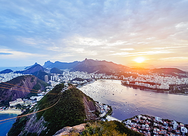 Skyline from the Sugarloaf Mountain at sunset, Rio de Janeiro, Brazil, South America