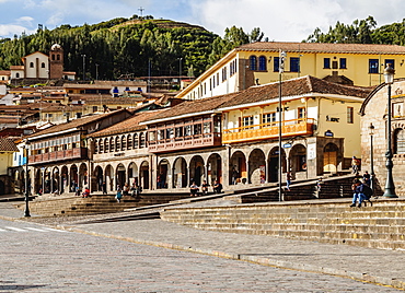 Colonial houses with balconies, Main Square, UNESCO World Heritage Site, Cusco, Peru, South America