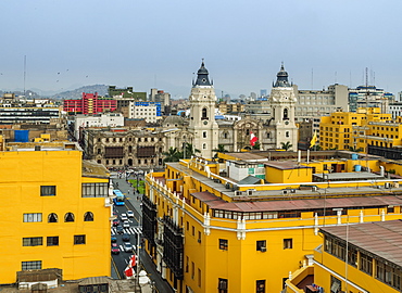 Old Town and Cathedral, elevated view, Lima, Peru, South America