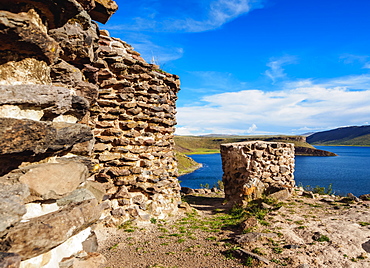 Chullpas by the Lake Umayo in Sillustani, Puno Region, Peru, South America