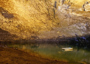 Lake in the Furna do Enxofre, volcanic cave, Caldeira, Graciosa Natural Park, Graciosa Island, Azores, Portugal, Atlantic, Europe